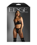 Seductive Edge Quilted Wetlook and Mesh Underwire Bra with Crotchless Panty Set - Black