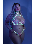 Glow Black Light Neon Chartreuse Embroidered Lingerie Set