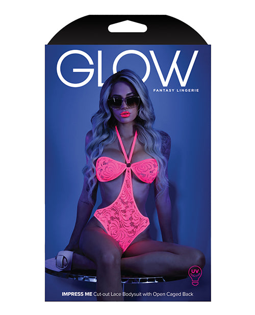 Neon Pink Glow Halter Bodysuit with Open Sides ðŸŒŸ Product Image.