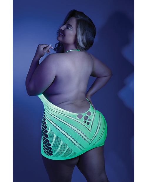 Neon Green Glow Black Light Halter Dress - Queen Size Product Image.