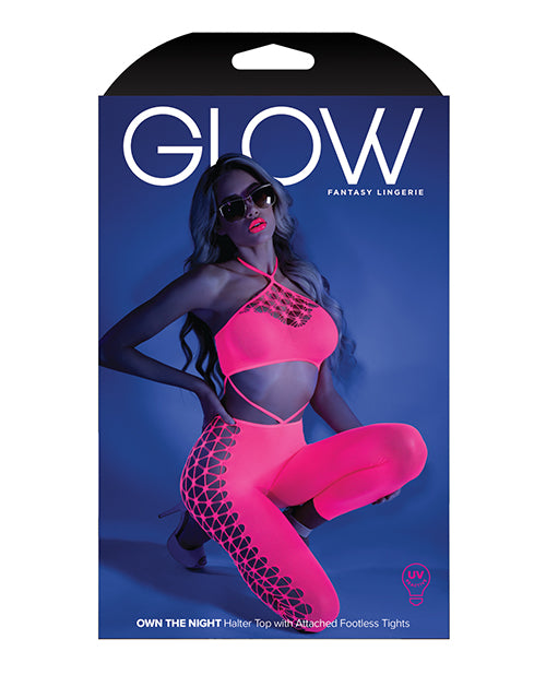 Bodystocking con cuello halter y recorte en rosa neón Product Image.