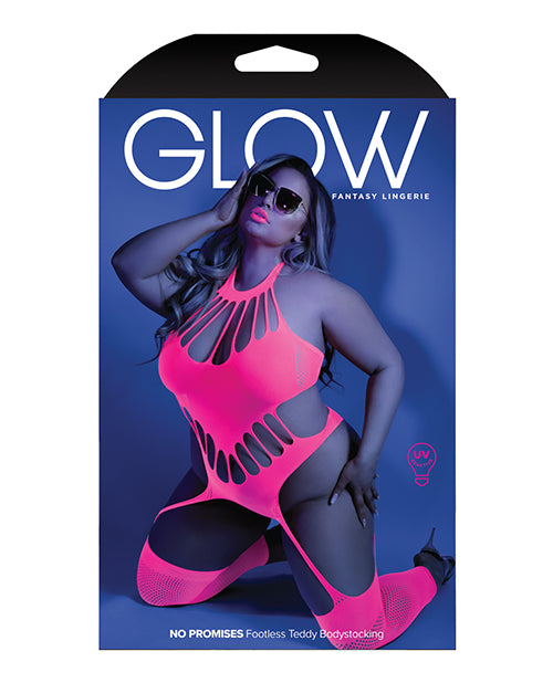 Queen Neon Pink Glow Black Light Footless Teddy Bodystocking Product Image.