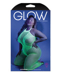 Enchanting Neon Green Glow Black Light Crotchless Bodystocking for Curvy Queens