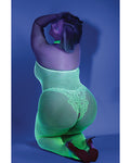 Enchanting Neon Green Glow Black Light Crotchless Bodystocking for Curvy Queens