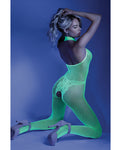 Neon Green Crotchless Bodystocking with Black Light Glow