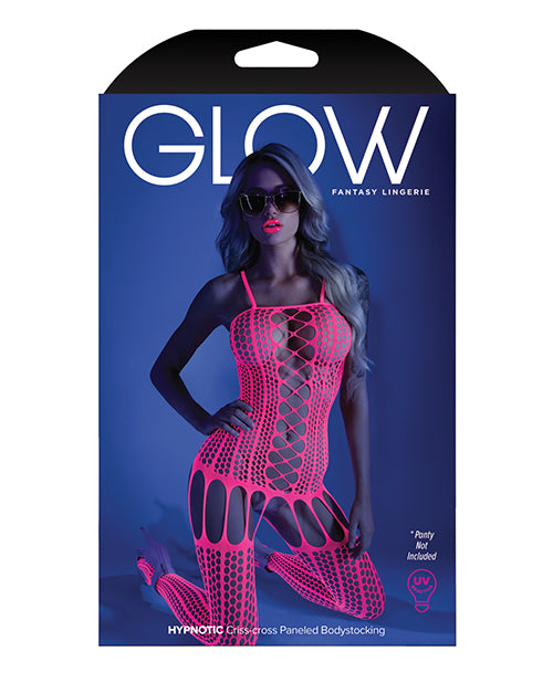 Glow Black Light Criss Cross Paneled Bodystocking Neon Pink O/S Product Image.