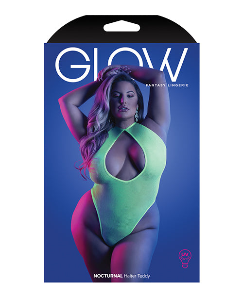 Neon Chartreuse Glow Nocturnal Halter Teddy Product Image.