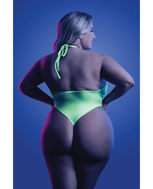 Neon Chartreuse Glow Nocturnal Halter Teddy Product Image.