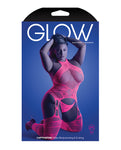 Glow Captivating Halter Bodystocking & G-String Set in Neon Pink