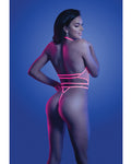 Neon Pink Glow Knockout Fishnet Teddy with Detachable Thong