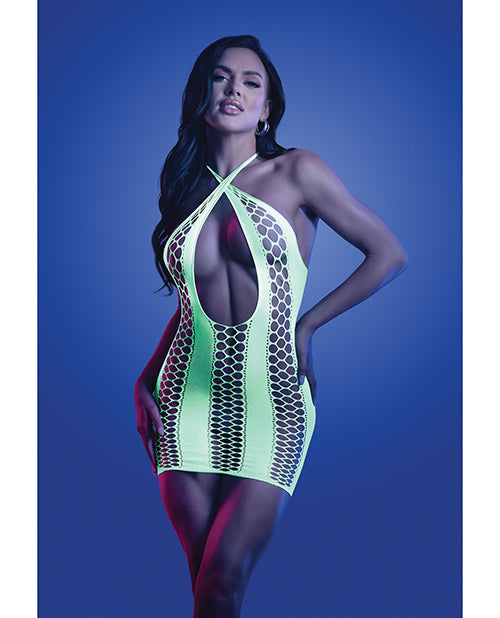 Shop for the Glow Synthesize UV Reactive Seamless Halter Dress - Neon Green O/S at My Ruby Lips