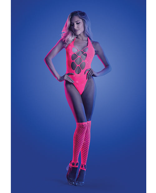 Enchanted Neon Pink Glow Teddy with Gloves and Leg Warmers Product Image.