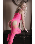 Neon Pink Multi-Garter Bodystocking: Sheer Fantasy Statement Piece