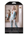 Sheer Fantasy Floral Lace Gartered Bodystocking & Panty - Light Blue