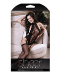 Sheer Fantasy Seductive Halter Teddy with Attached Stockings