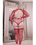 Sheer Infatuation Teddy rojo de manga larga con medias sin pies