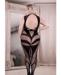 Bodystocking sin entrepierna con cuello alto y descolorido cruzado transparente en negro clásico - Tamaño Queen