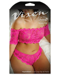 Vixen Hypnotized Lace Crop & Panty Set - Ultra Pink (Size QN)