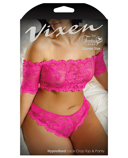 Vixen Hypnotized Lace Crop & Panty Set - Ultra Pink (Size QN) Product Image.