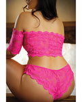 Vixen Hypnotized Lace Crop & Panty Set - Ultra Pink (Size QN)