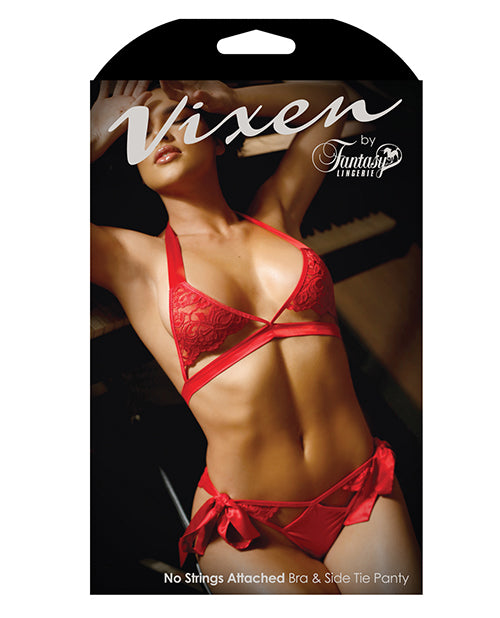 Sujetador de encaje rojo Vixen y braguitas con lazo lateral Product Image.