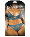 Vixen Teal Me About it Conjunto de bralette y braguita de encaje festoneado - Tamaño Queen