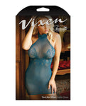 Vestido de red con cuello halter Me When en verde azulado de Vixen