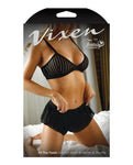 Bralette y pantalones cortos de malla a rayas negras Vixen