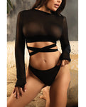 Vixen No Regrets Mesh Long Sleeve Wrap Top & Thong Set