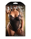 Vixen Lace Cup Strappy Crotchless Teddy in Black