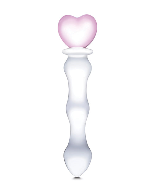 Glas 8" Sweetheart Glass Dildo - Pink/Clear: Sensual Curves, Temperature Play, Heart Handle Product Image.