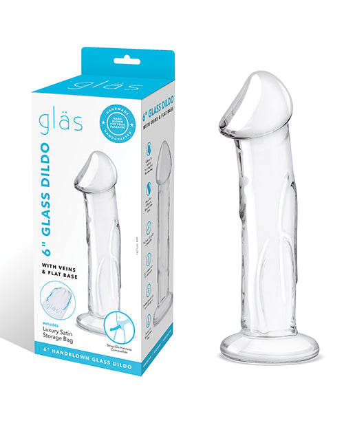 Glass 6" Dildo w/Veins & Flat Base - featured product image.