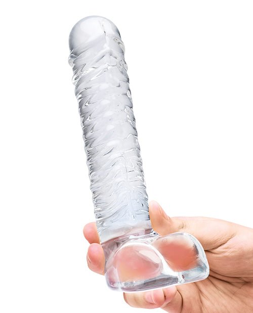 Glas 8" Realistic Ribbed Glass G-Spot Dildo - Clear Product Image.