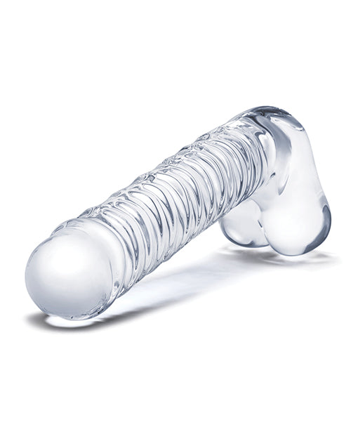 Glas 8" Realistic Ribbed Glass G-Spot Dildo - Clear Product Image.