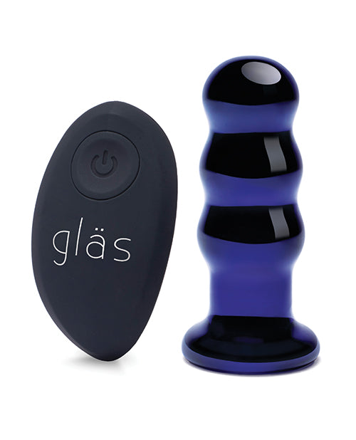 Glas Blue Vibrating Beaded Butt Plug Product Image.