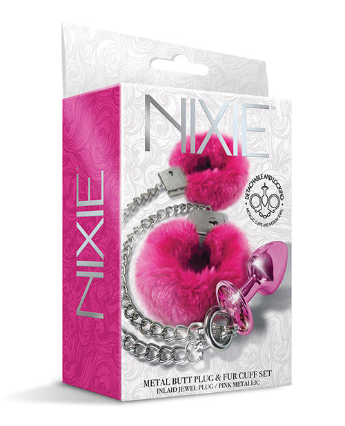 Nixie Metal Butt Plug Set with Jewel & Fur 🌟 Product Image.