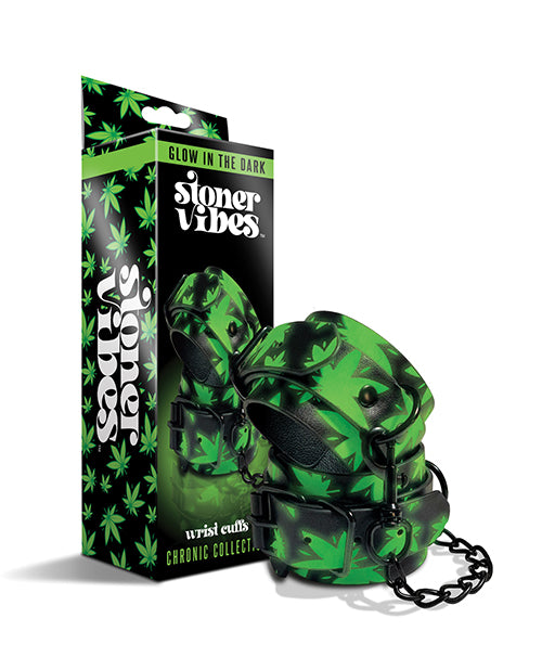 Stoner Vibes Glow-in-the-Dark Cannabis Wrist Cuffs Product Image.
