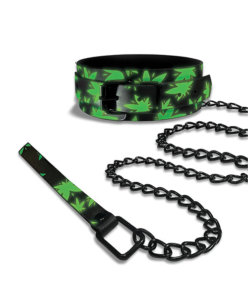 Stoner Vibes Glow-in-the-Dark BDSM Collar & Leash Product Image.