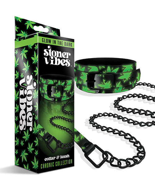 Collar y correa BDSM que brillan en la oscuridad Stoner Vibes Product Image.