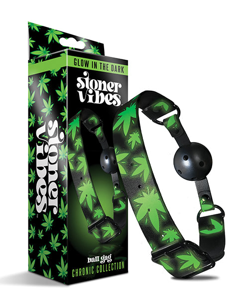 Mordaza de bola transpirable que brilla en la oscuridad Stoner Vibes Product Image.