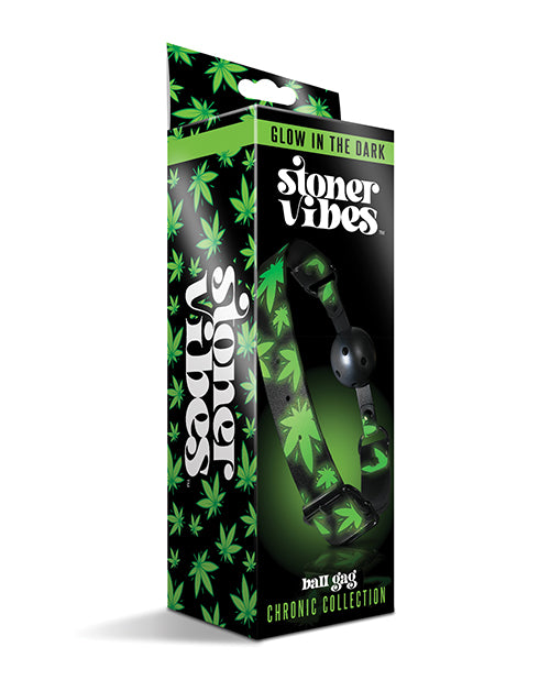 Mordaza de bola transpirable que brilla en la oscuridad Stoner Vibes Product Image.