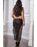 Black Lace Night Dress with Shoulder-Baring Design