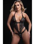 Glamorous Open Halter Teddy with Heart Clasp