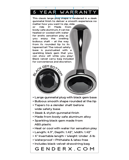 Gender X Black Pearl Plug in Black with Gunmetal Finish & Sparkling Gem Product Image.