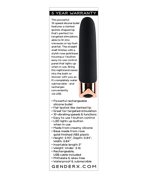 Gender X Rechargeable Silicone Bullet - Black/Rose Gold Product Image.