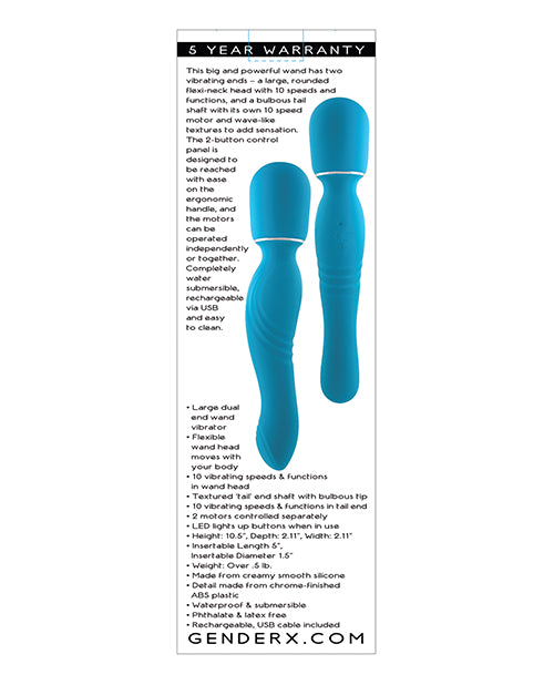 Gender X Double The Fun Teal Dual-Ended Vibrating Wand Product Image.