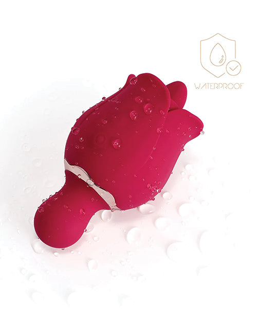 Vibrador rojo de rosa para lamer la lengua de doble acción Product Image.