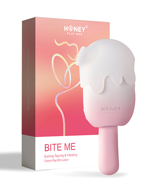 Bite Me 吸吮、敲擊和振動奶油流行刺激器 - 粉紅色/白色 Product Image.