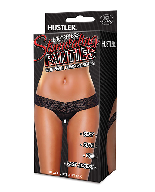 Hustler Black Lace Panties with Clit Stimulating Beads Product Image.