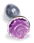 The 9's The Silver Starter Rose Floral Stainless Steel Butt Plug in Purple